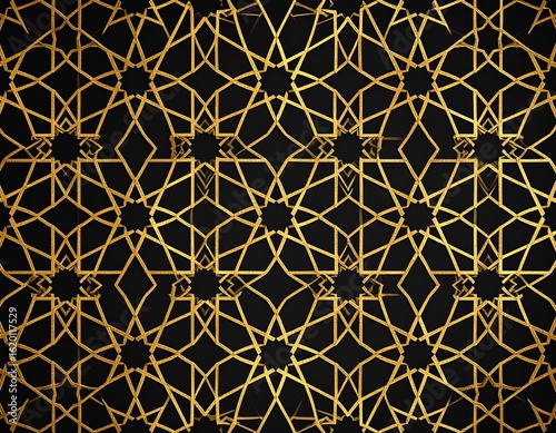 Islamic Geometric Pattern Backgrounds – Elegant Islamic pattern in gold foil effect over black background