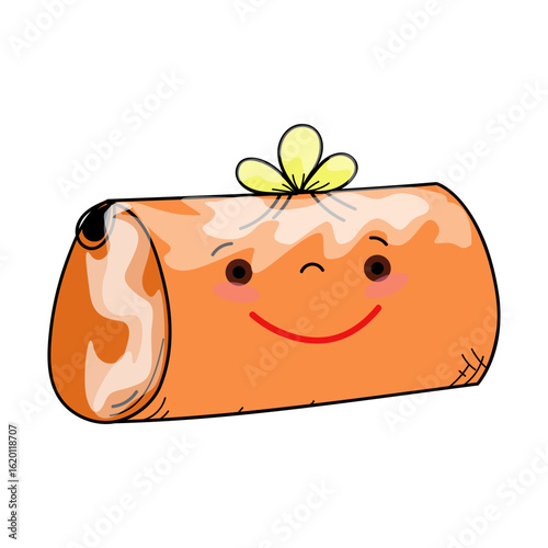 School pencil case orange. Cute pencil case with a smile on it. School stationery. Vector illustration in flat cartoon style. Back to school