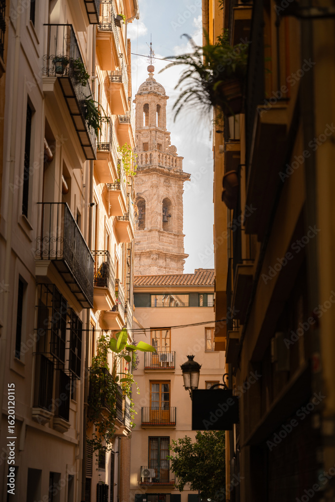 Obraz premium Bell tower and Valencia Cathedral in Valencia, Spain