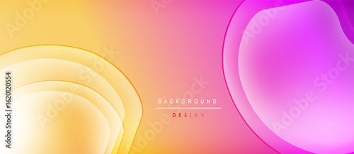 Abstract gradient background. Yellow, pink hues blend smoothly. Layered shapes create depth, modern aesthetic. Minimalist design.
