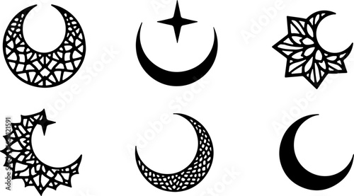 "Islamic Crescent Symbols with Arabic Calligraphy"