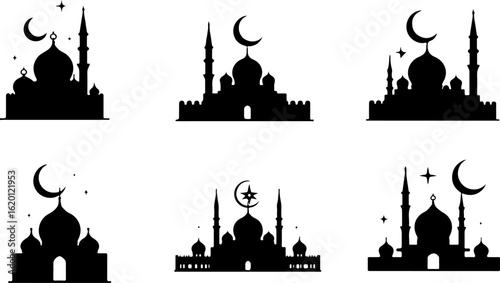 "Islamic Crescent Symbols with Arabic Calligraphy"
