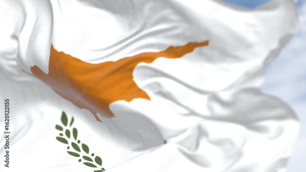 Cyprus national flag waving on a clear day