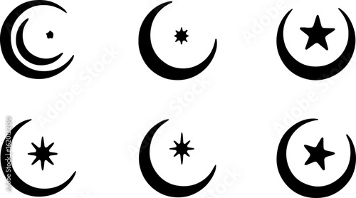 "Islamic Crescent Symbols with Arabic Calligraphy"
