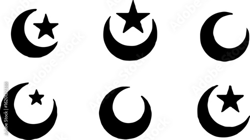 "Islamic Crescent Symbols with Arabic Calligraphy"