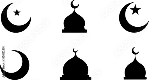 "Islamic Crescent Symbols with Arabic Calligraphy"