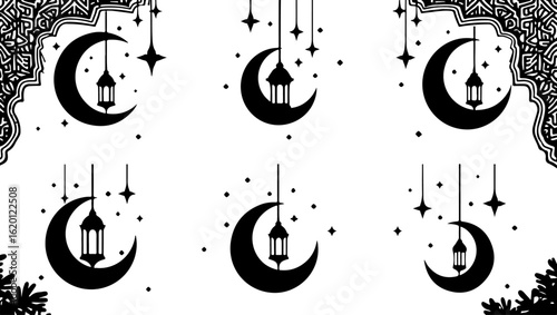 "Islamic Crescent Symbols with Arabic Calligraphy"