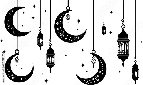 "Islamic Crescent Symbols with Arabic Calligraphy"