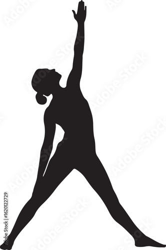 Black silhouette of a woman in a yoga pose on a white background stretching
