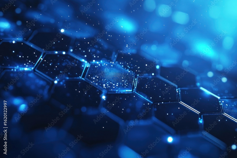 Obraz premium Abstract blue background with hexagonal patterns technology abstract digital.