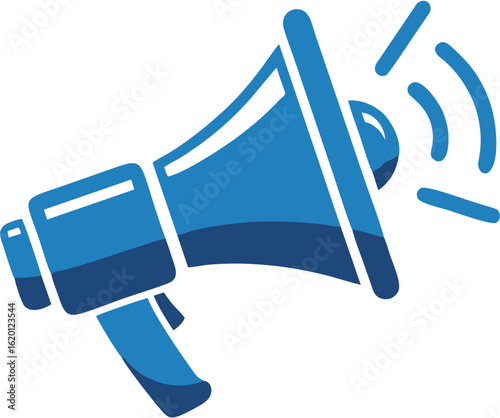 Vibrant Blue Megaphone Icon for Public Announcement and Effective Communication. Modern Loudspeaker Graphic Symbolizing Important Messages, Marketing Broadcasts, and Urgent Attention Alerts.