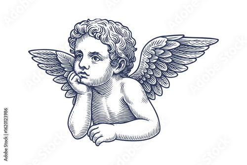 Cherub Angel Engraving Style Vector Illustration