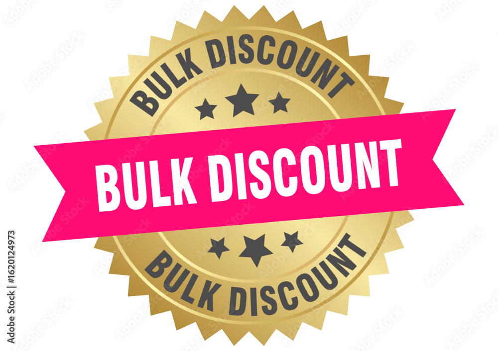 Obraz premium bulk discount. bulk discount round pink and gold label isolated on transparent background