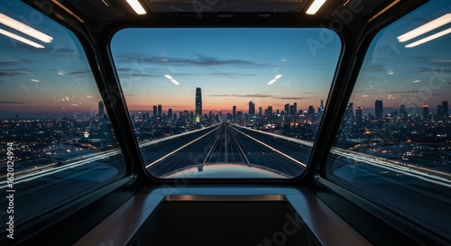 The interior of a high-speed train or monorail carriage