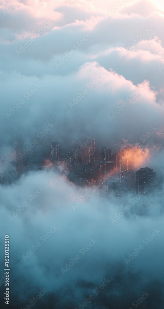 Obraz premium City shrouded in clouds