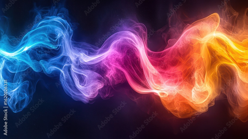 Obraz premium Abstract colorful smoke waves on dark background. Possible use Background image for design projects