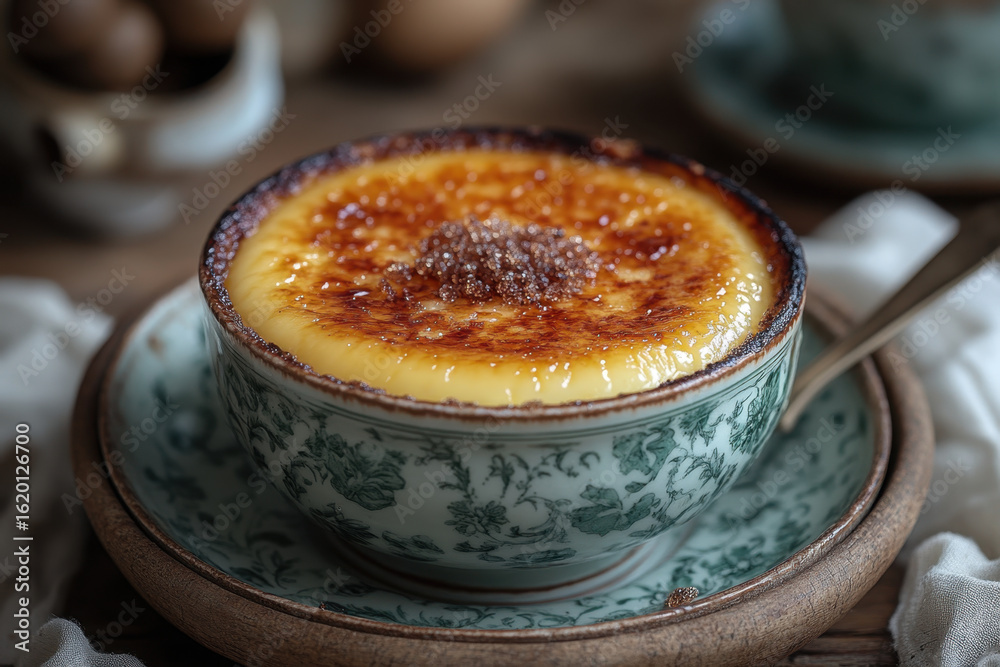 Cup of pudding with spoon on top. Cup of pudding with spoon on top.