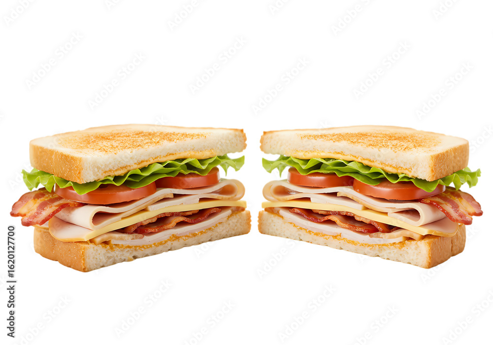 Delicious Turkey Bacon Club Sandwich Cut in Half Delicious Turkey Bacon Club Sandwich Cut in Half