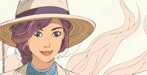 Hand drawn cute girl in hat