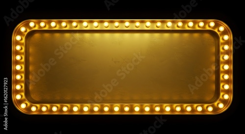 Angled Golden Marquee Sign with Blank Space and Illuminated Light Bulbs for Text