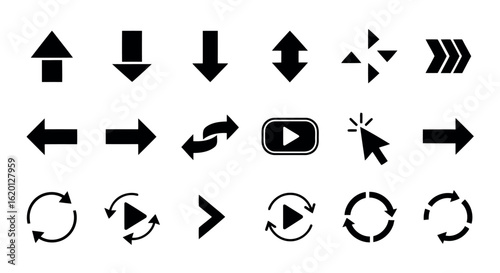 Icon set vector art of collection of various arrow icons isolated on white background