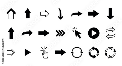 Icon set vector art of assortment of arrow symbols isolated on white background