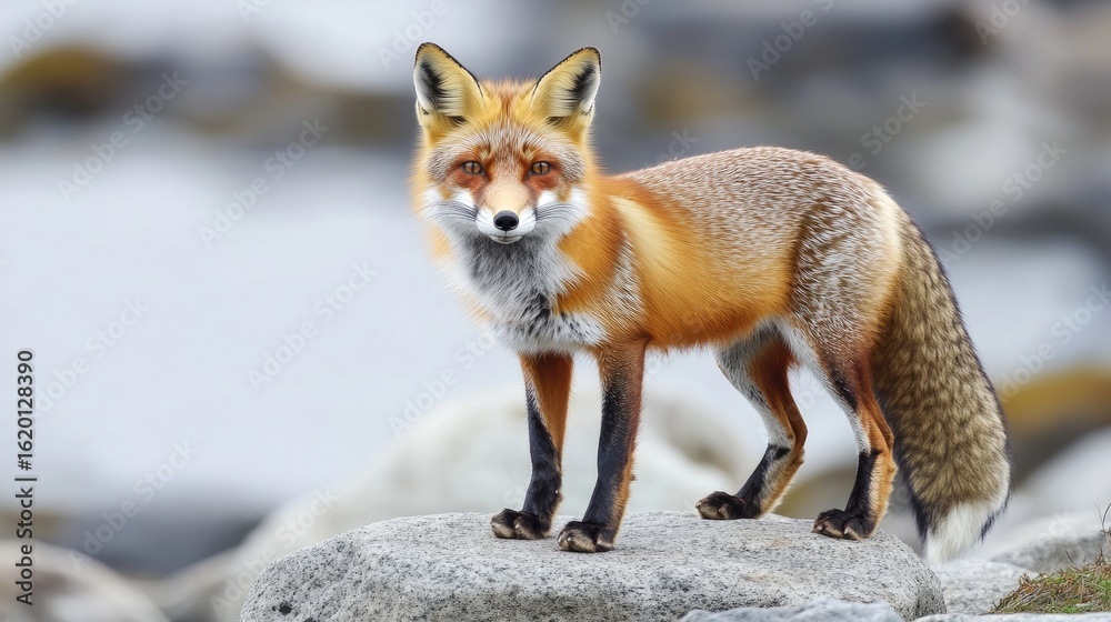 Fototapeta premium Red Fox Standing on Rocks