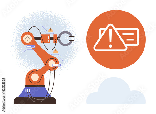 Wallpaper Mural Robotic arm with mechanical components and wires near triangular warning sign indicating error. Ideal for technology, automation, robotics, AI failure, error handling, troubleshooting, machine risk Torontodigital.ca