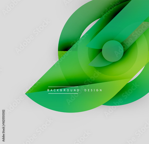 Abstract green leaf design. Smooth layers create organic shape, modern aesthetic. Light background enhances vibrant colors.