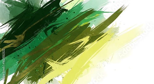 Abstract Green and Yellow Brush Strokes with Artistic Flair Modern Background Design Creative Texture Painting