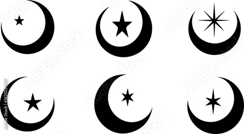 "Islamic Crescent Symbols with Arabic Calligraphy"