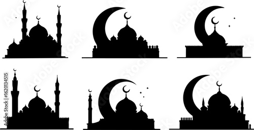 "Islamic Crescent Symbols with Arabic Calligraphy"