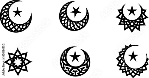 "Islamic Crescent Symbols with Arabic Calligraphy"