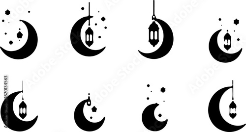 "Islamic Crescent Symbols with Arabic Calligraphy"