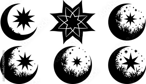 "Islamic Crescent Symbols with Arabic Calligraphy"