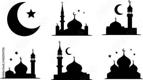 "Islamic Crescent Symbols with Arabic Calligraphy"