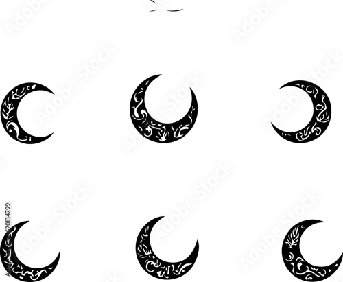 "Islamic Crescent Symbols with Arabic Calligraphy"
