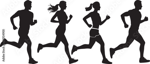 Silhouette of People Running in Motion