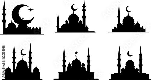 "Islamic Crescent Symbols with Arabic Calligraphy"