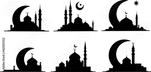 "Islamic Crescent Symbols with Arabic Calligraphy"