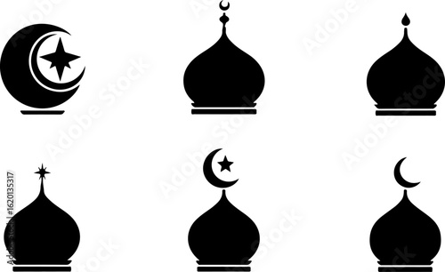 "Islamic Crescent Symbols with Arabic Calligraphy"