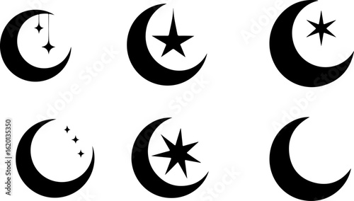 "Islamic Crescent Symbols with Arabic Calligraphy"