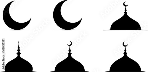 "Islamic Crescent Symbols with Arabic Calligraphy"