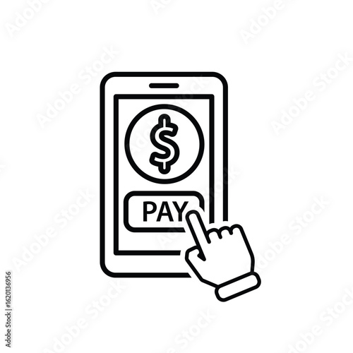 Payment icon. Payment method. Hand clicking payment on mobile phone and dollar. market, sale, buy. outline design style.
