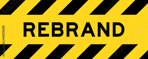 Yellow and black color with line striped label banner with word rebrand