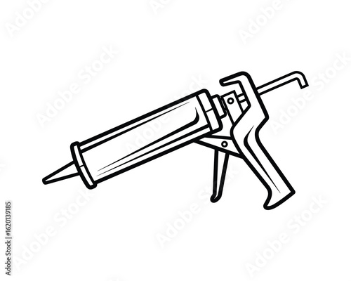 Black and White Caulking Gun Outline, Construction Equipment Tool, Sealant Applicator, Vector Illustration