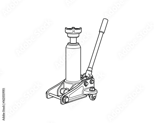 Black and White Car Jack Tool for Lifting Vehicle, Automotive Equipment, Vector Illustration