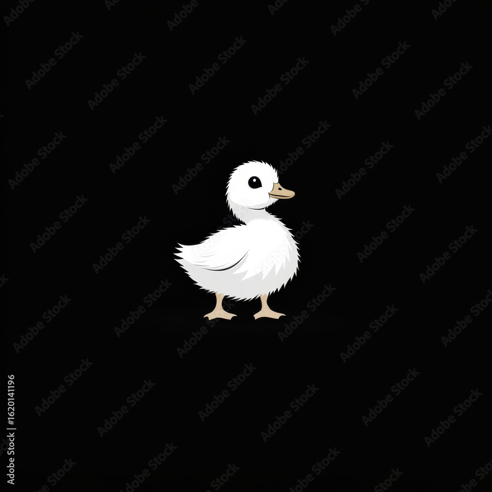 Obraz premium White duck standing gracefully against black background.