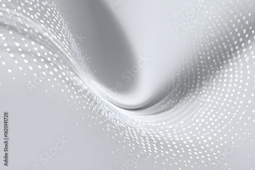 Abstract white background with gradient dots and glow, a futuristic design for technology or digital presentation. White and gray abstract wave 