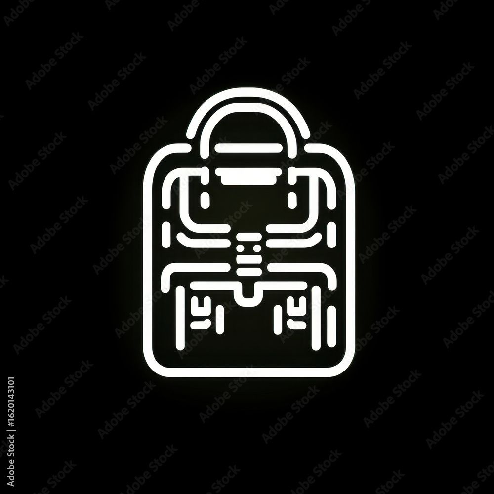 Fototapeta premium Backpack icon glowing in the dark.